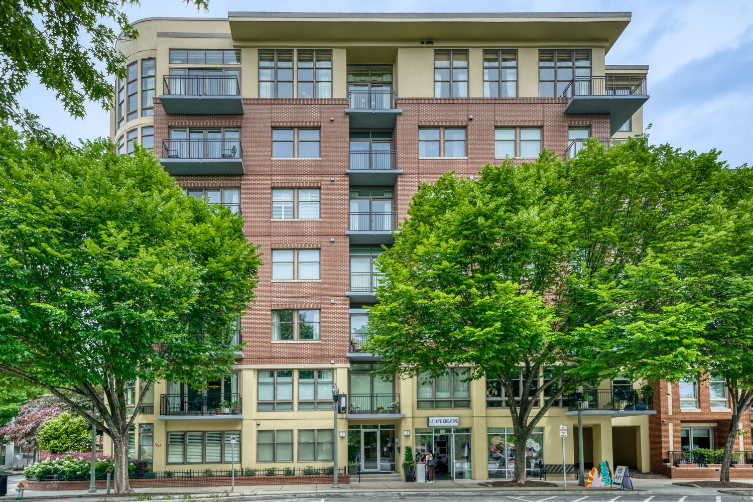 Brick mid-rise residential building on West Ponce de Leon Avenue in Decatur